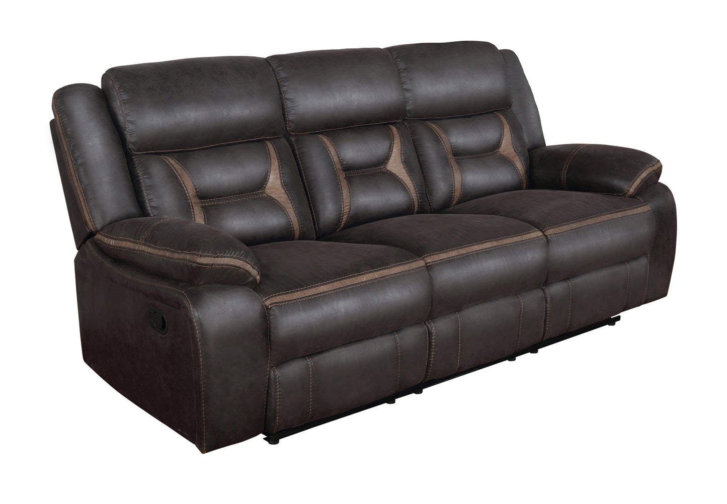 Greer Upholstered Motion Reclining Sofa Brown