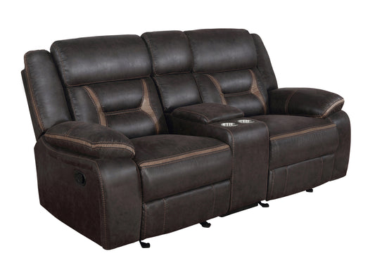 Greer Upholstered Motion Reclining Loveseat Brown