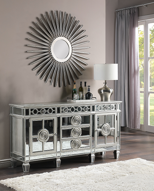 Varian Mirrored & Antique Platinum Server - ATL FURNITURE