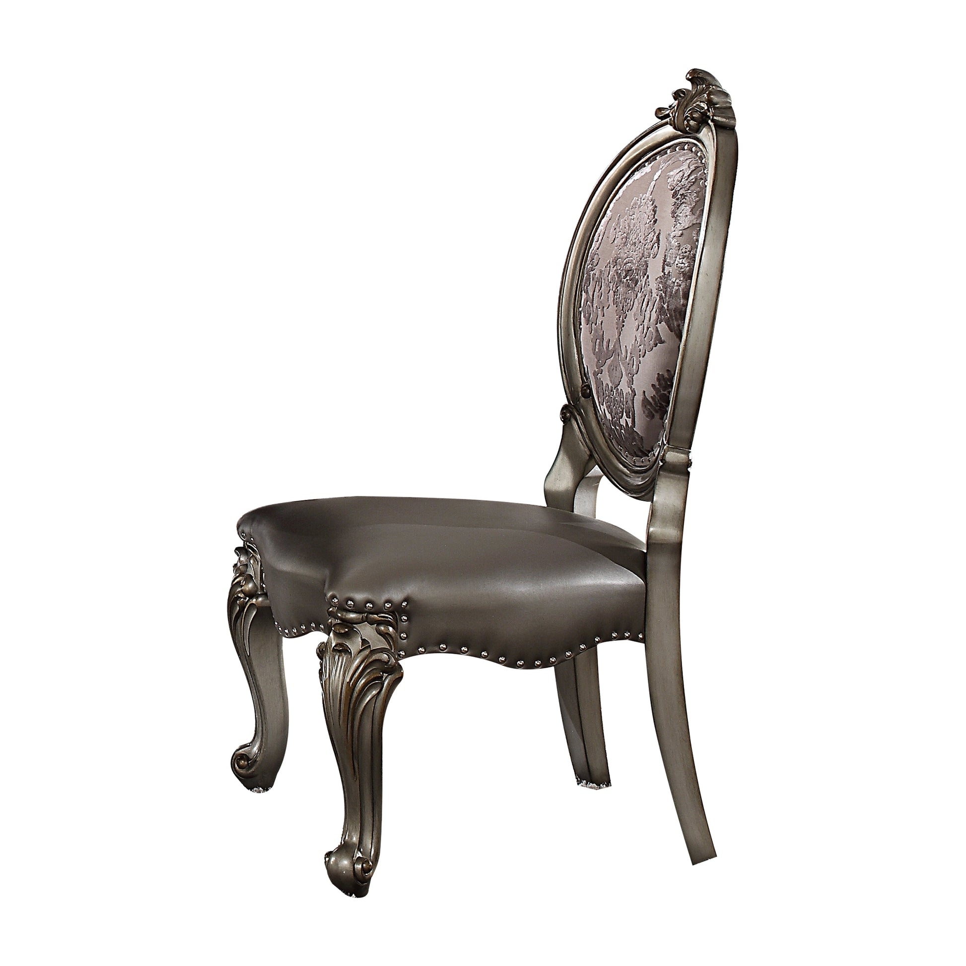 Versailles Silver PU & Antique Platinum Side Chair - ATL FURNITURE