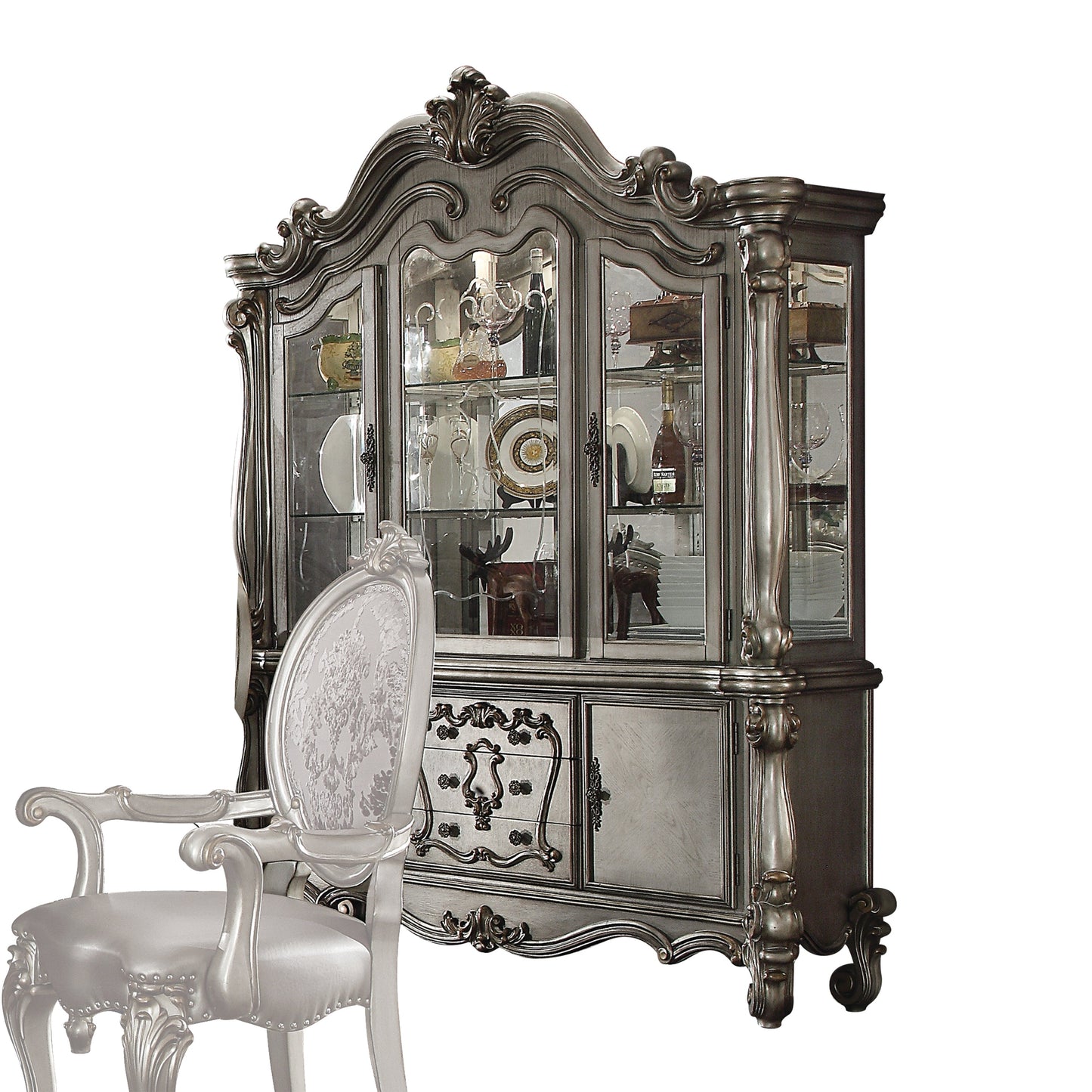 Versailles Antique Platinum Hutch & Buffet - ATL FURNITURE