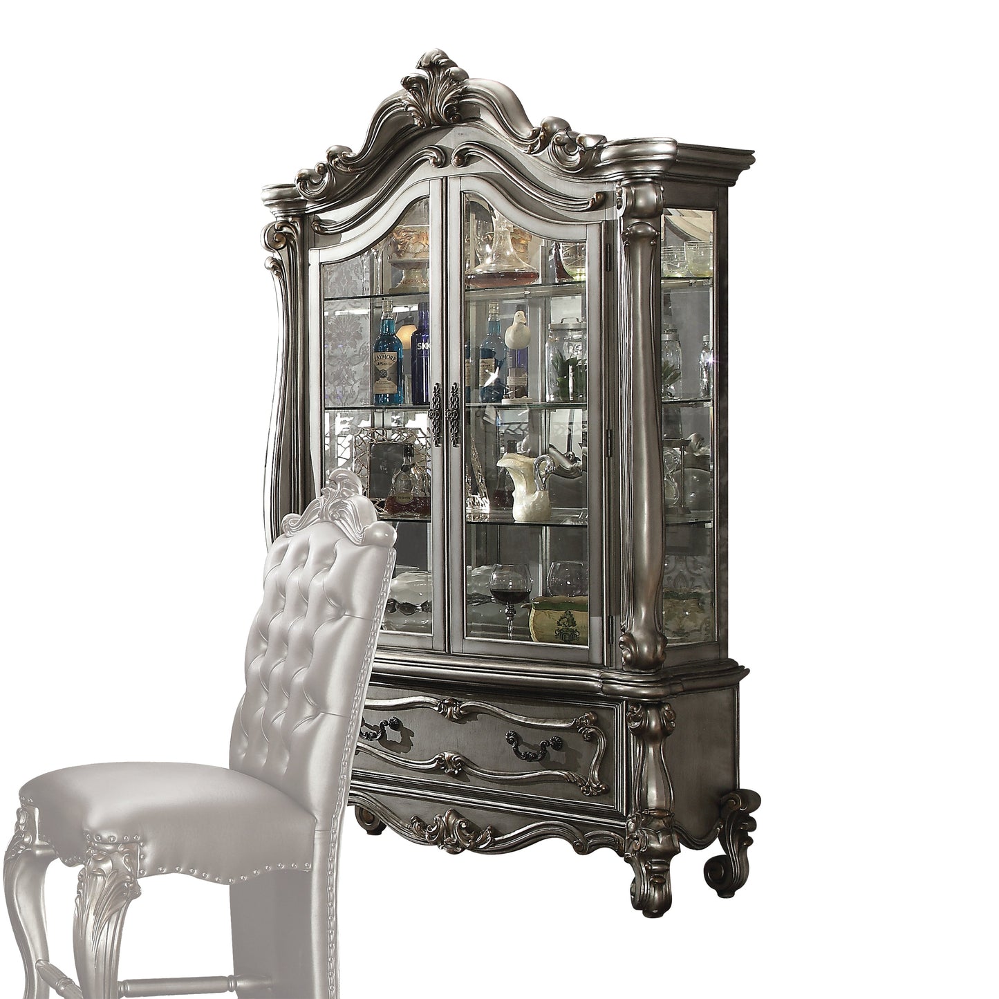 Versailles Antique Platinum Curio Cabinet - ATL FURNITURE