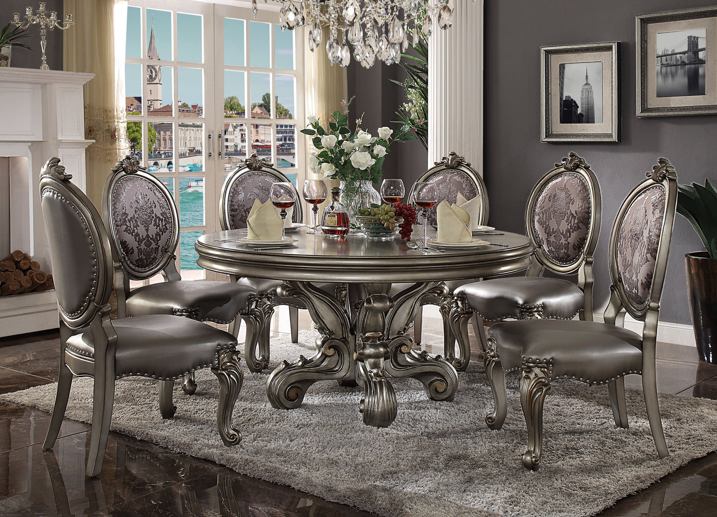 Versailles Antique Platinum Dining Table - ATL FURNITURE