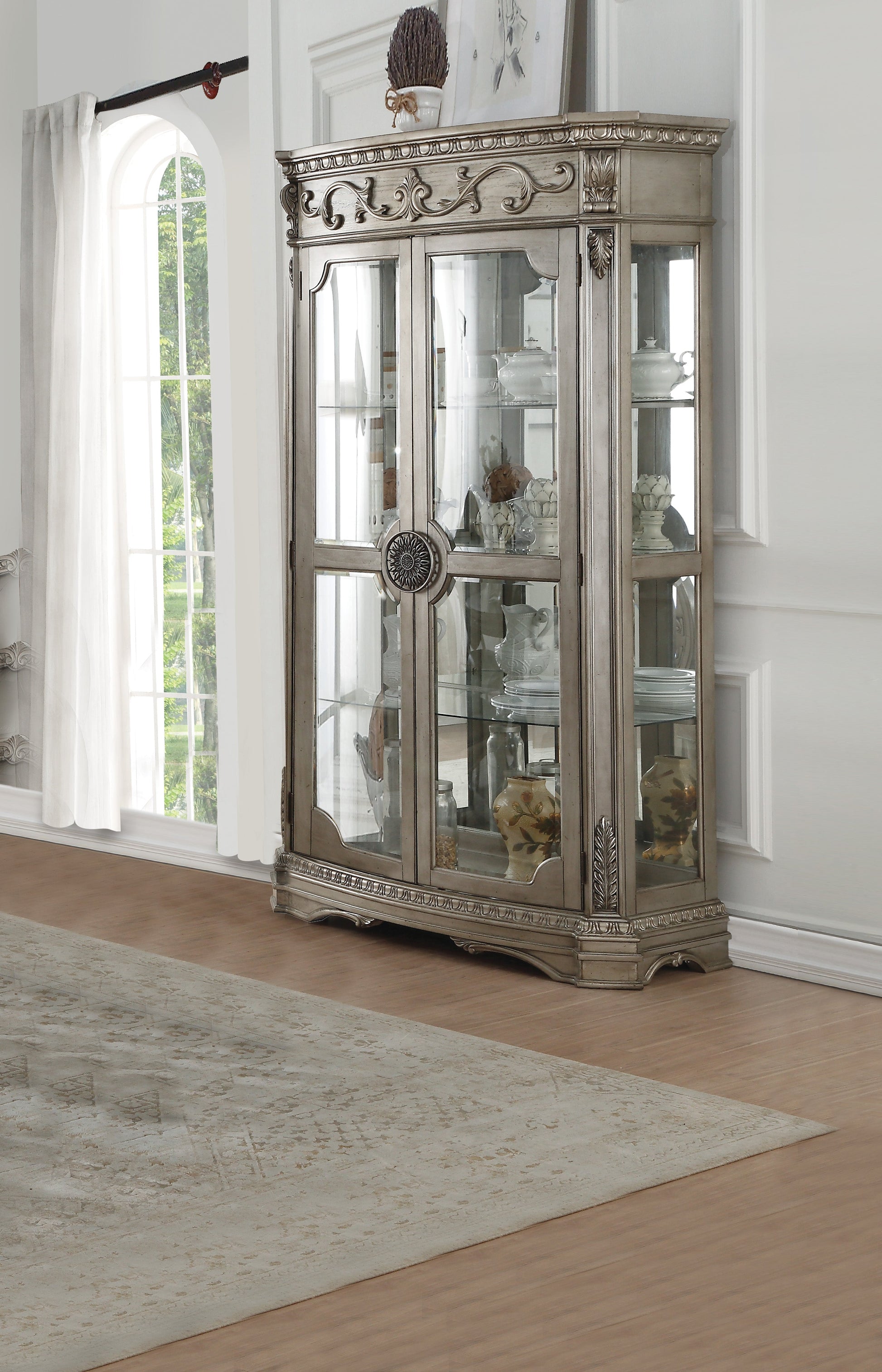 Northville Antique Silver Curio Cabinet - ATL FURNITURE