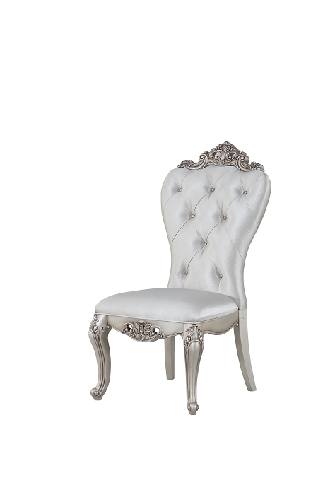 Gorsedd Cream Fabric & Antique White Side Chair - ATL FURNITURE