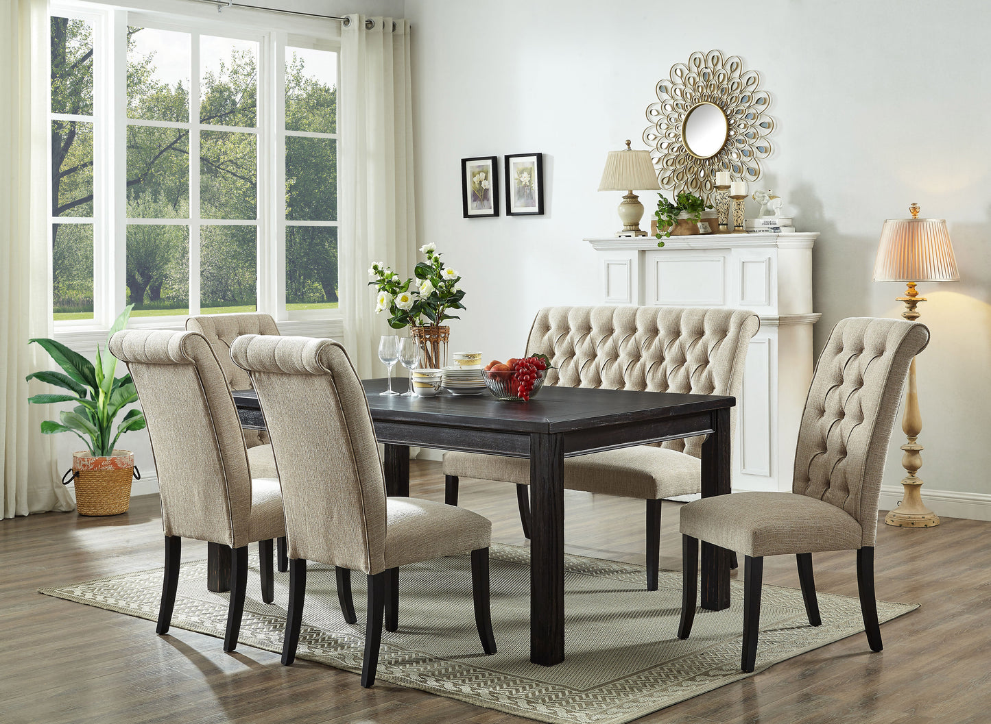 Espresso Dining Table 4 Chairs & Bench - ATL FURNITURE