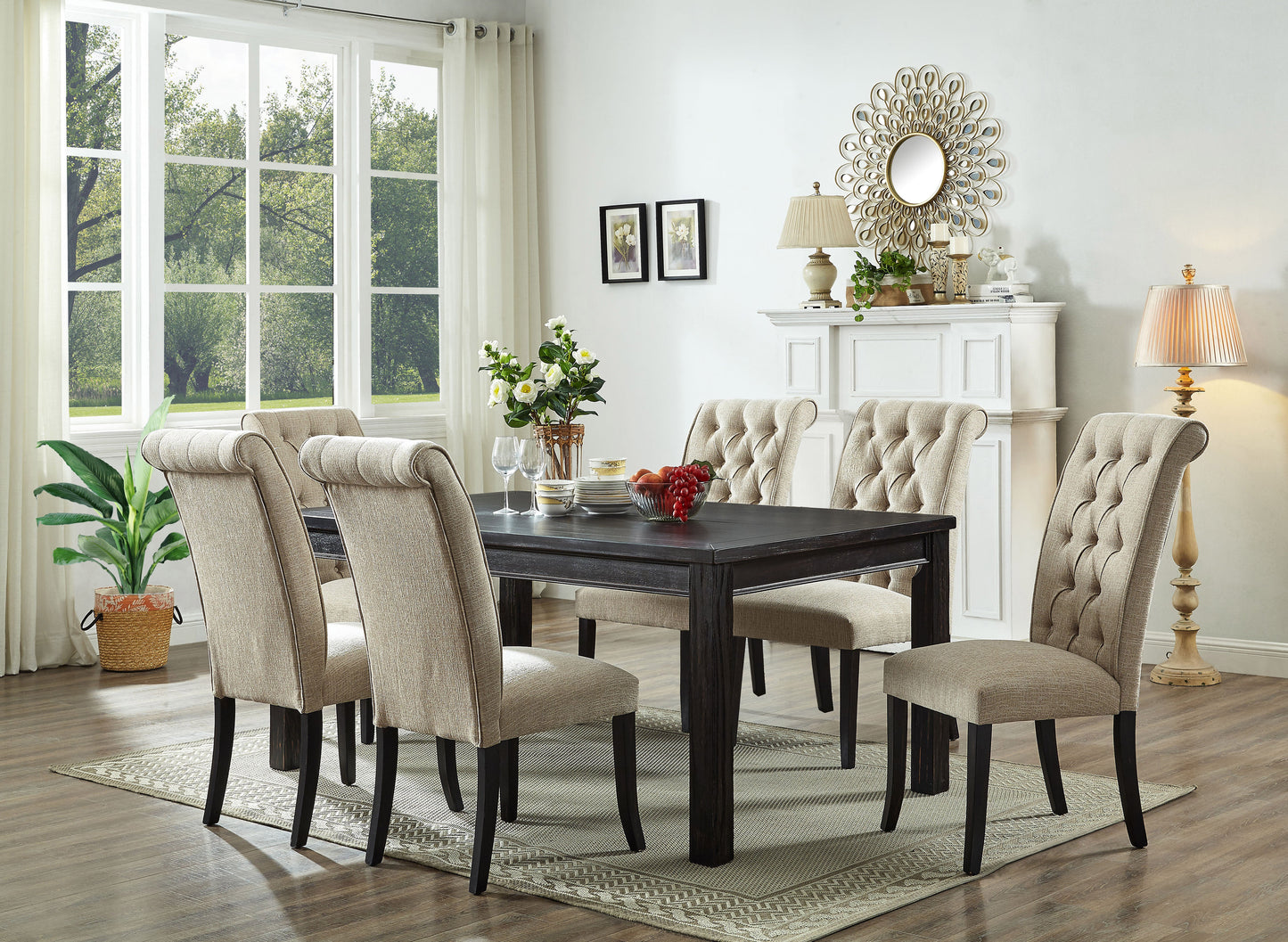 Espresso Dining Table 4 Chairs & Bench - ATL FURNITURE