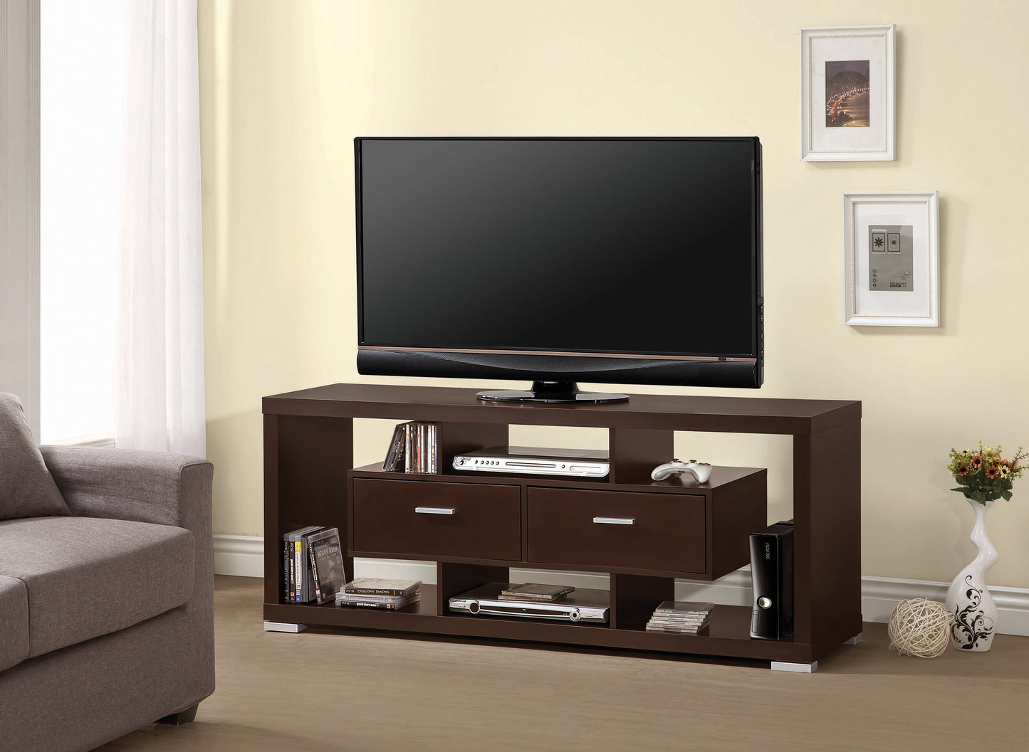 Darien 2-drawer Engineered Wood 59" TV Stand Cappuccino