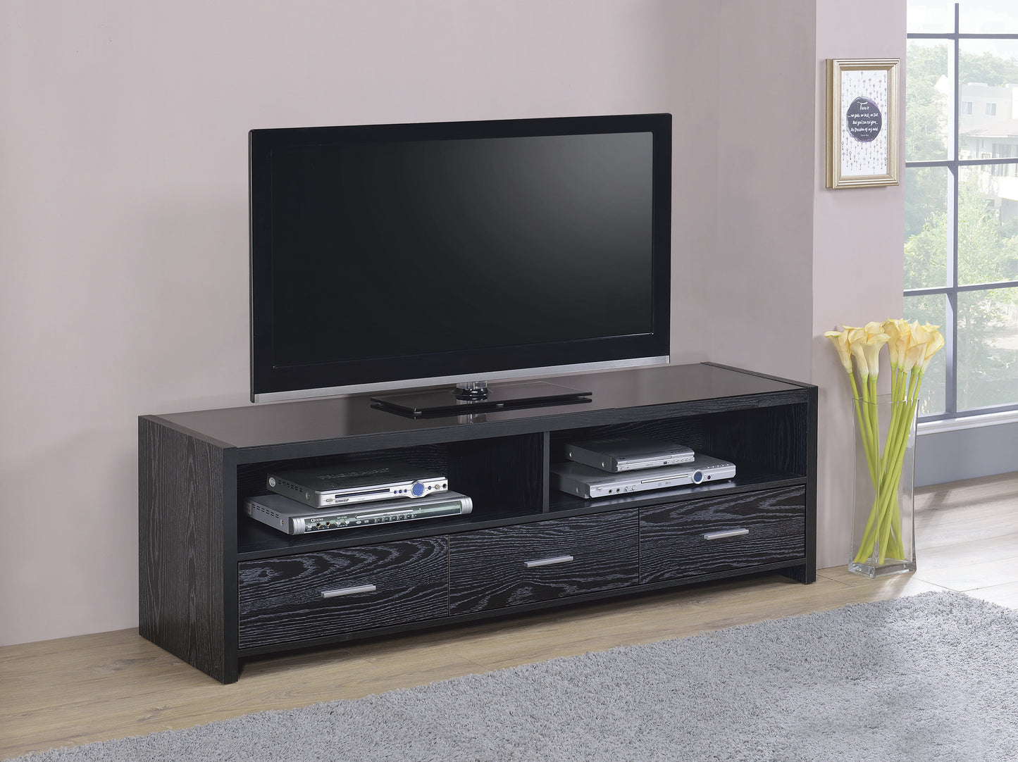 Alton 62" 3-drawer TV Console Black Oak