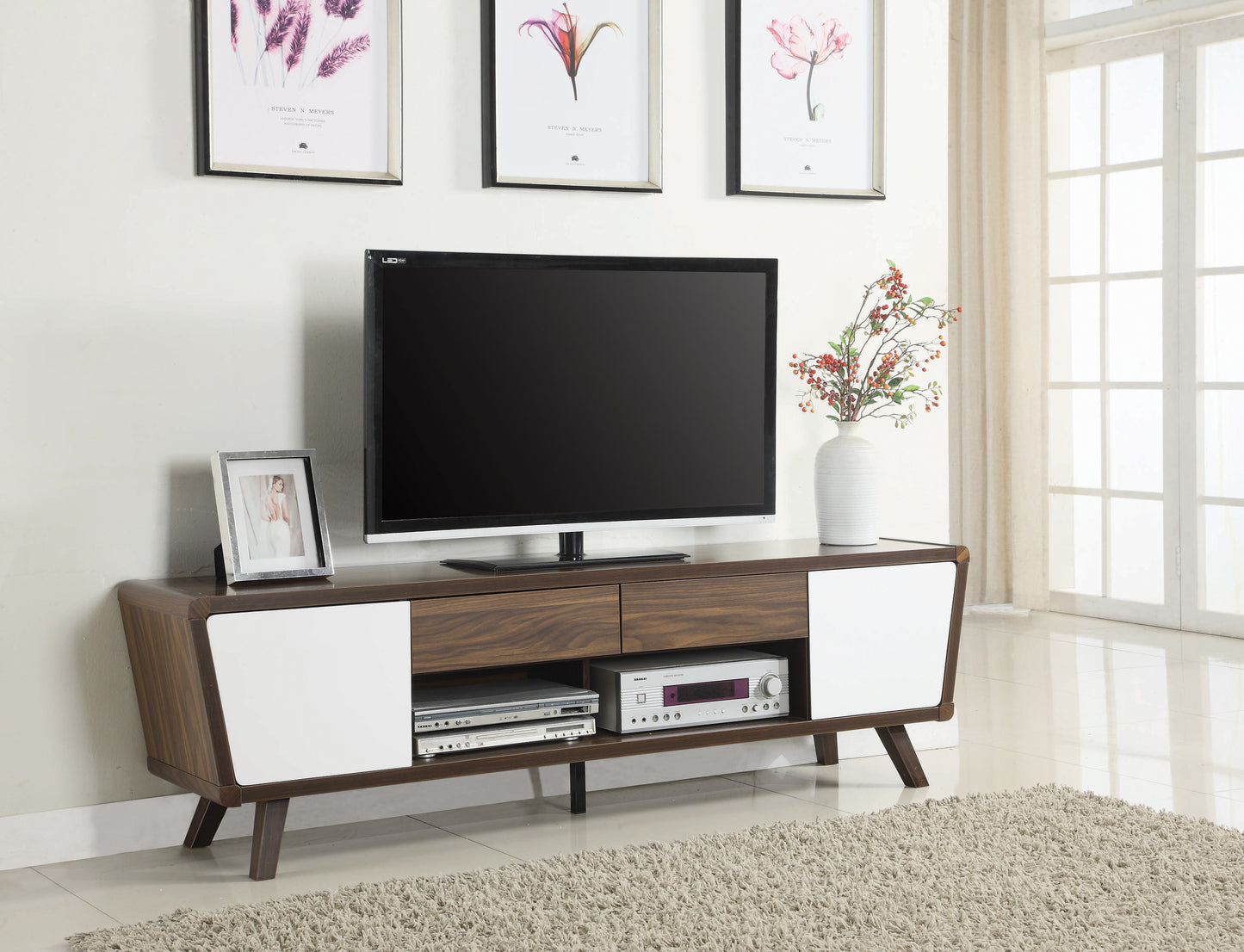 Alvin 2-door Engineered Wood 74" TV Stand Dark Walnut