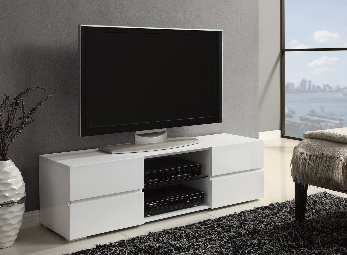 Galvin 4-drawer TV Console Glossy White