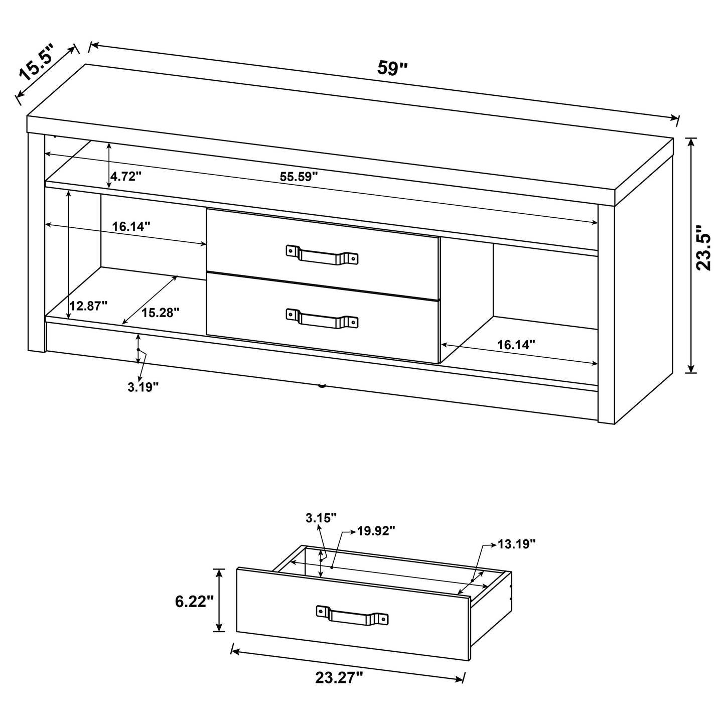 Burke 2-drawer Engineered Wood 59" TV Stand Grey Driftwood