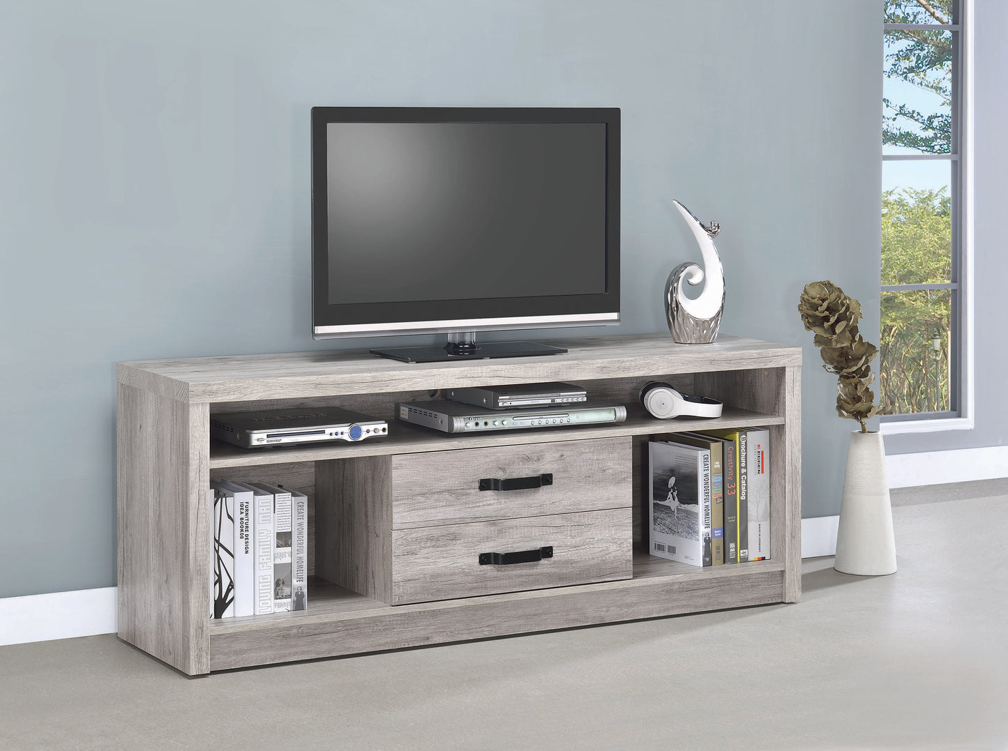 Burke 2-drawer Engineered Wood 59" TV Stand Grey Driftwood