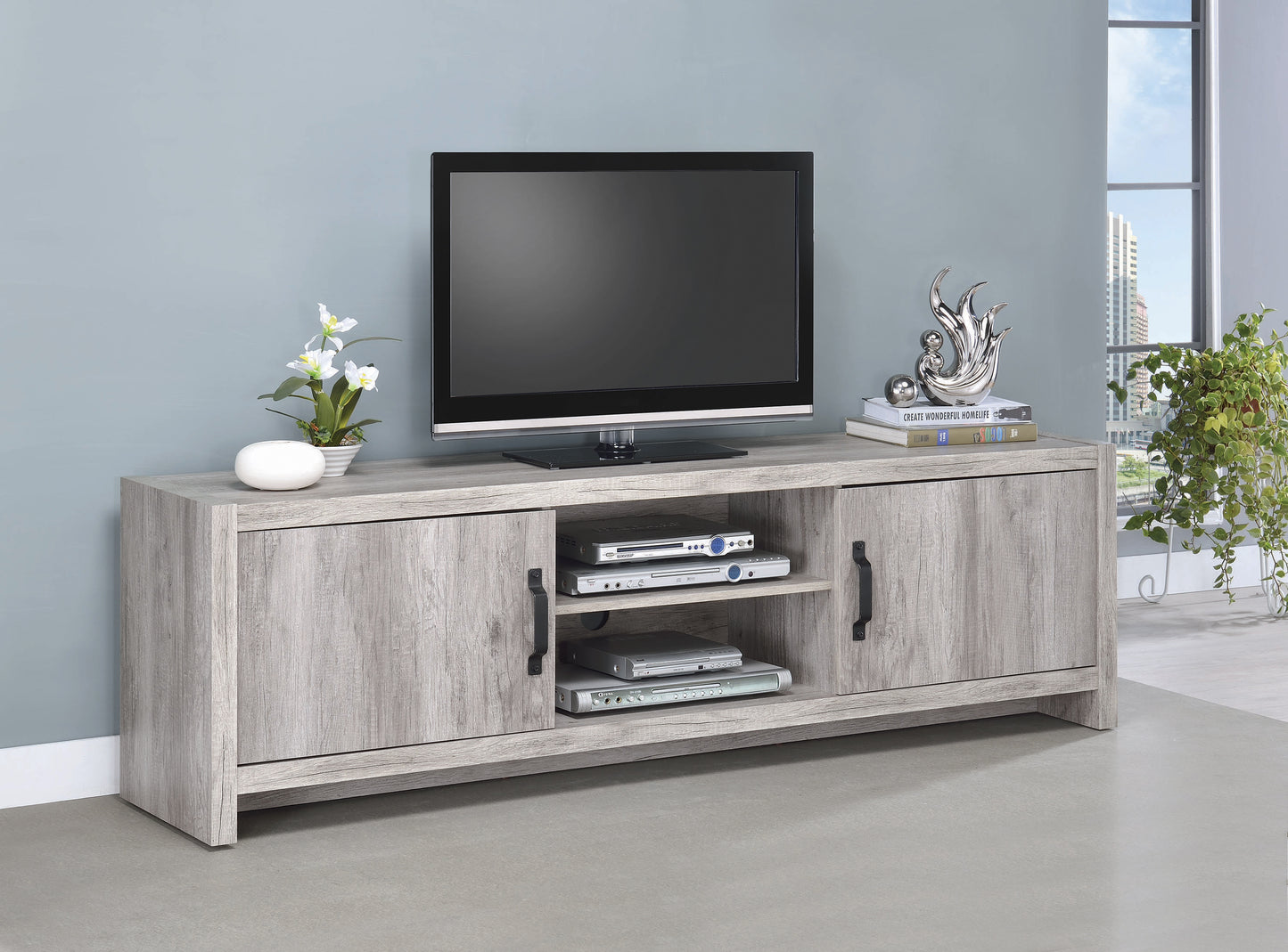 Burke 2-door Engineered Wood 71" TV Stand Grey Driftwood