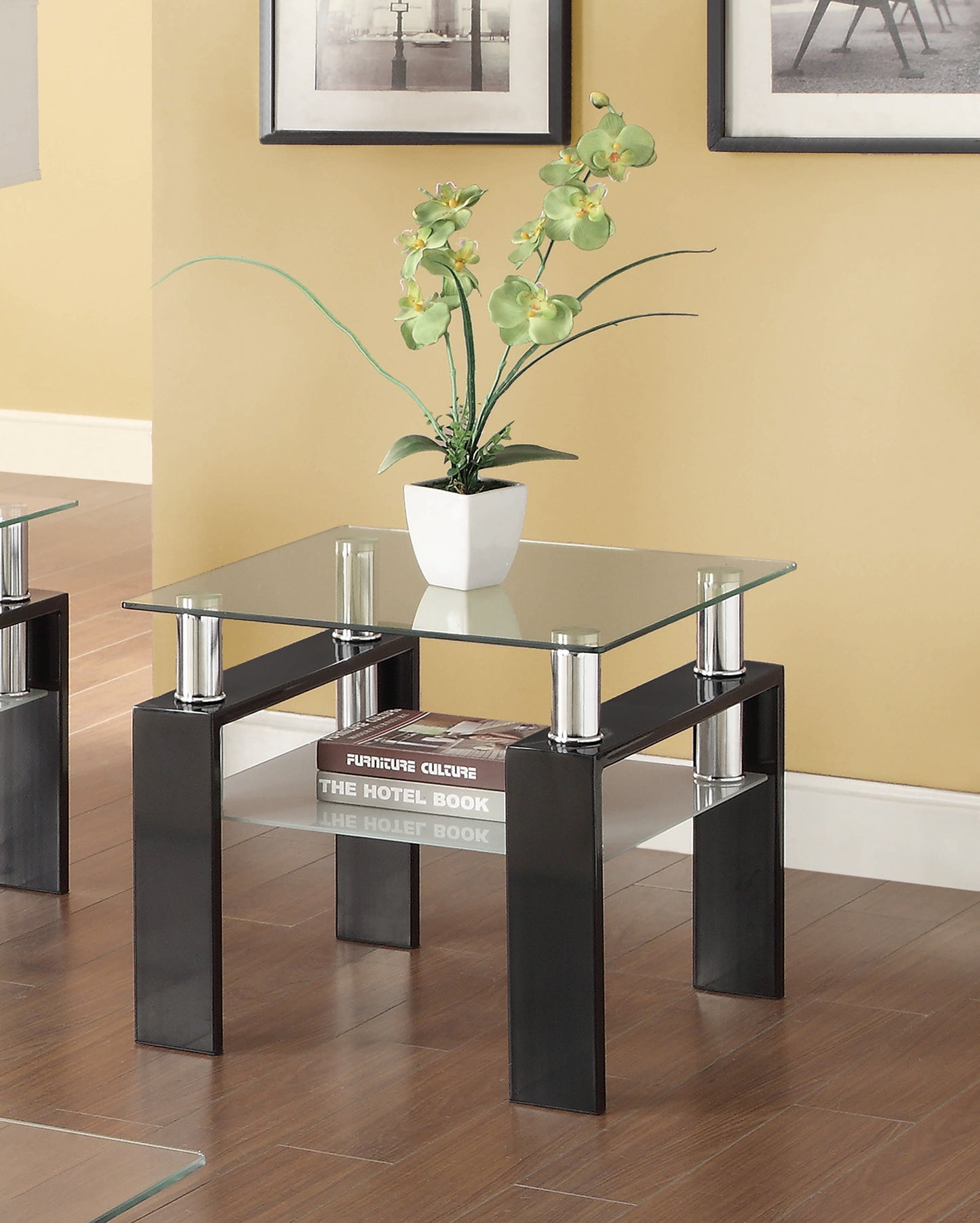 Dyer 1-shelf Square Glass Top Side End Table Black