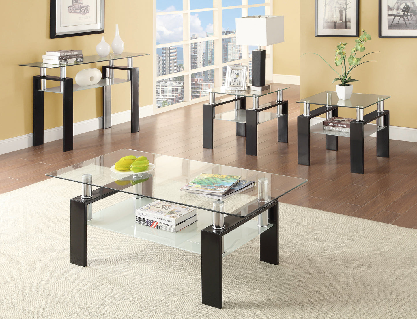 Dyer 1-shelf Rectangular Glass Top Coffee Table Black