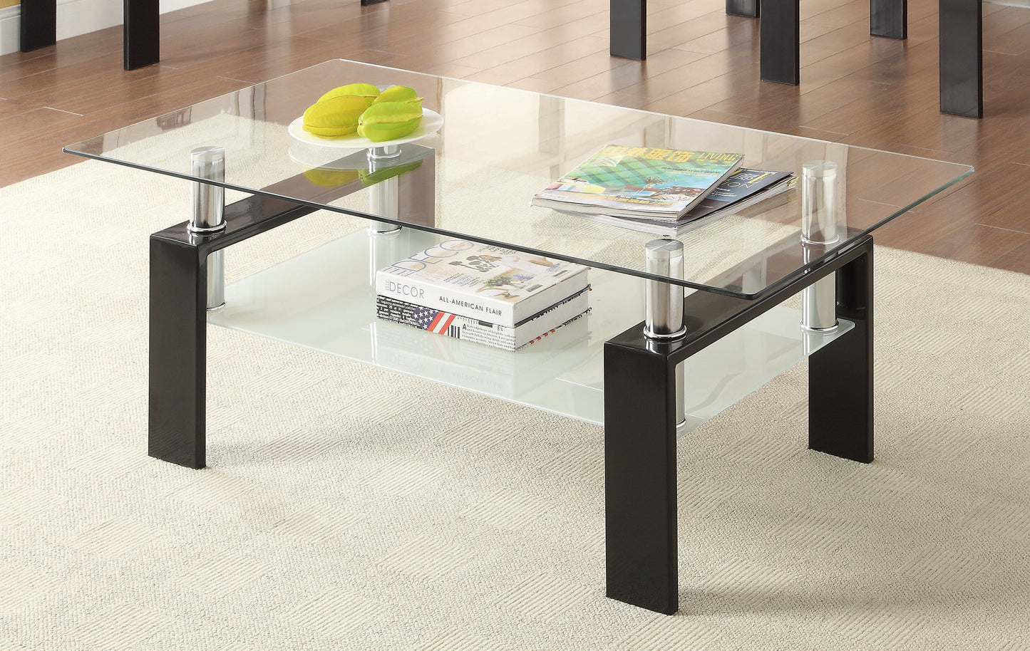 Dyer 1-shelf Rectangular Glass Top Coffee Table Black