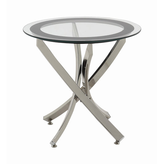 Brooke Round Glass Top Side End Table Metal Base Chrome