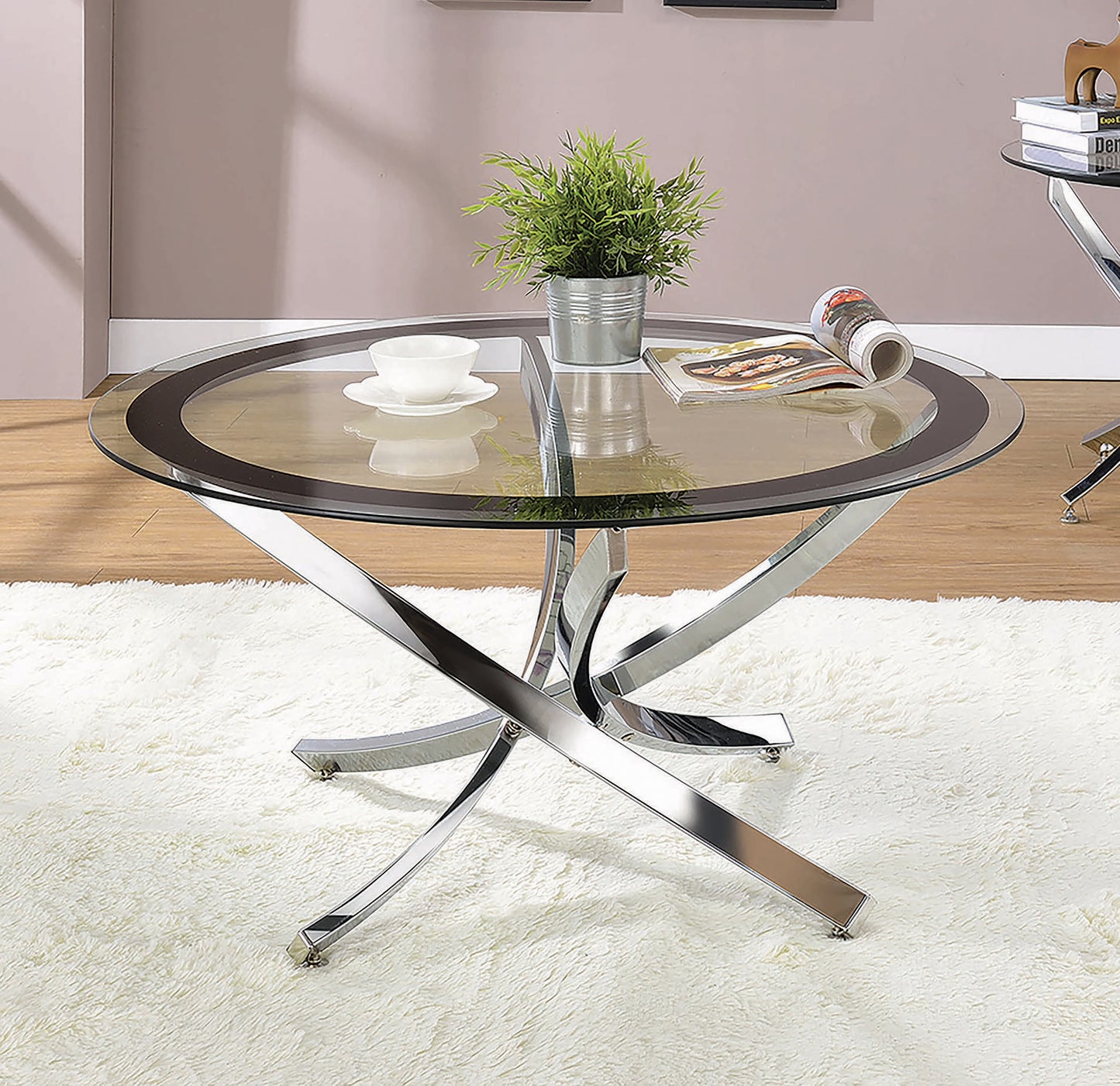 Brooke Round Glass Top Coffee Table Metal Base Chrome