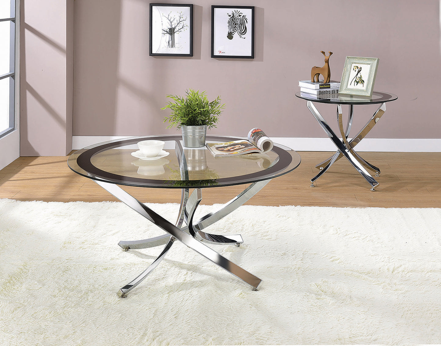 Brooke Round Glass Top Coffee Table Metal Base Chrome