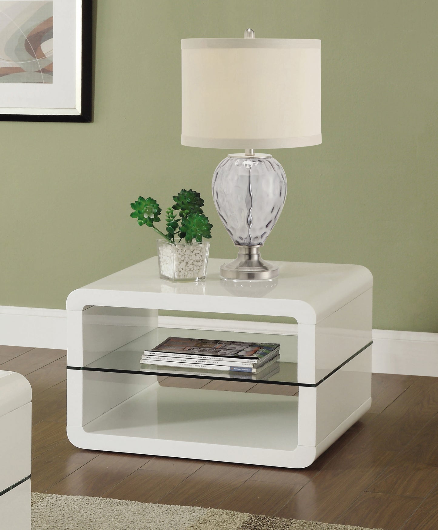 Elana 1-shelf Rectangular Side End Table White High Gloss