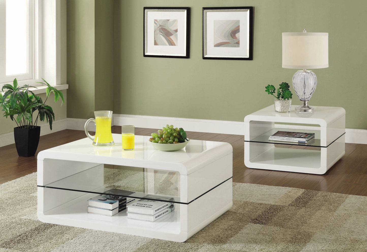 Elana 1-shelf Rectangular Side End Table White High Gloss