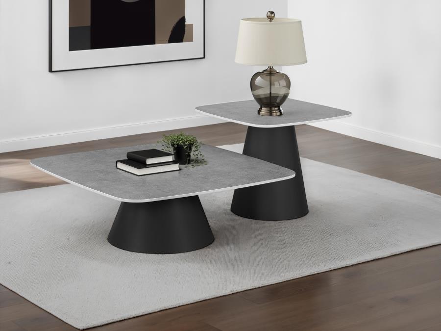 Eason 2-Piece Cocktail Coffee Table Set Concrete And Black