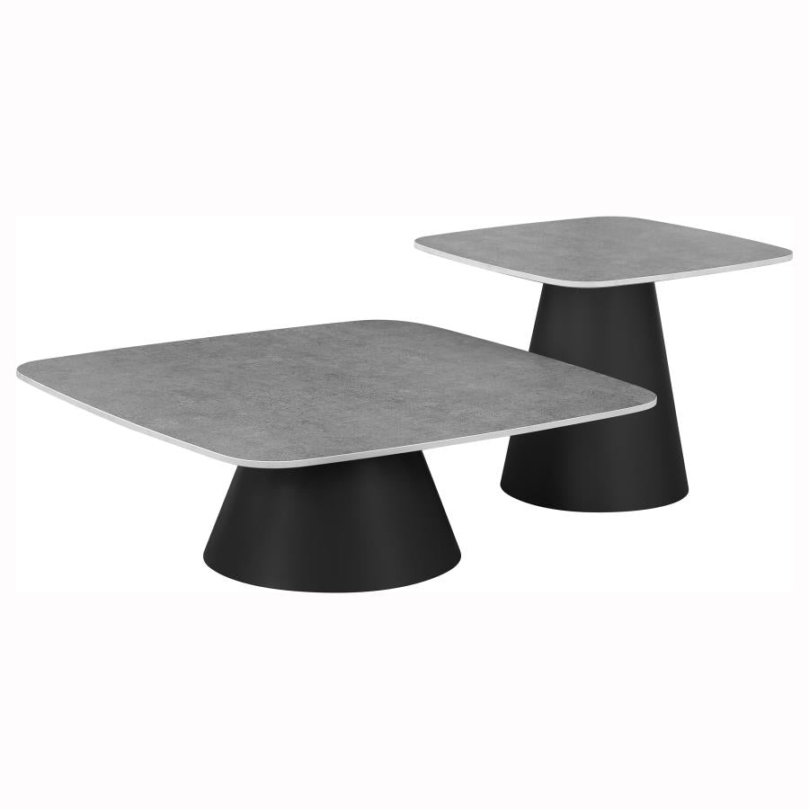Eason 2-Piece Cocktail Coffee Table Set Concrete And Black