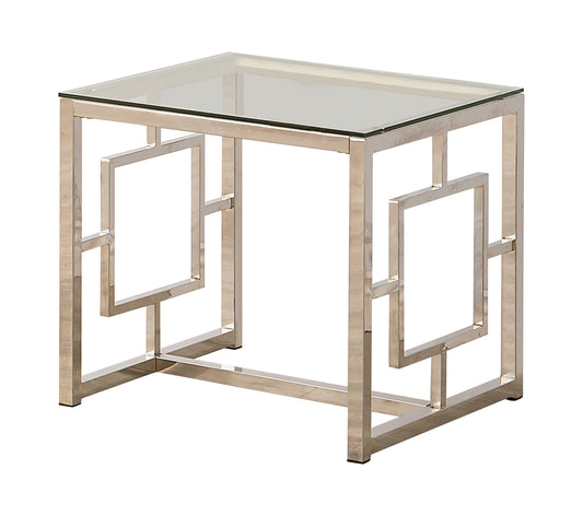 Merced Square Glass Top Side End Table Nickel