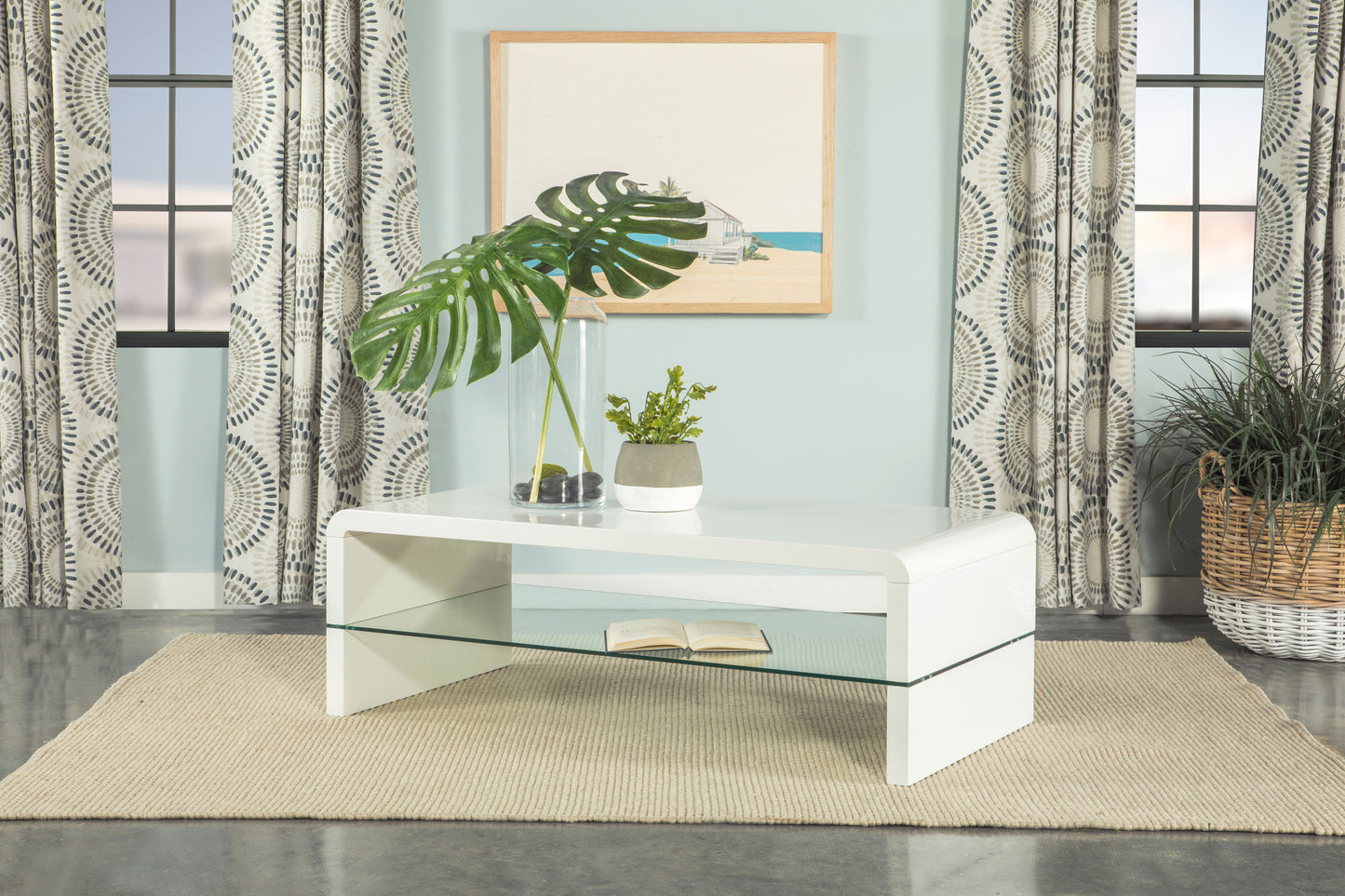 Airell Rectangular Coffee Table with Shelf White High Gloss