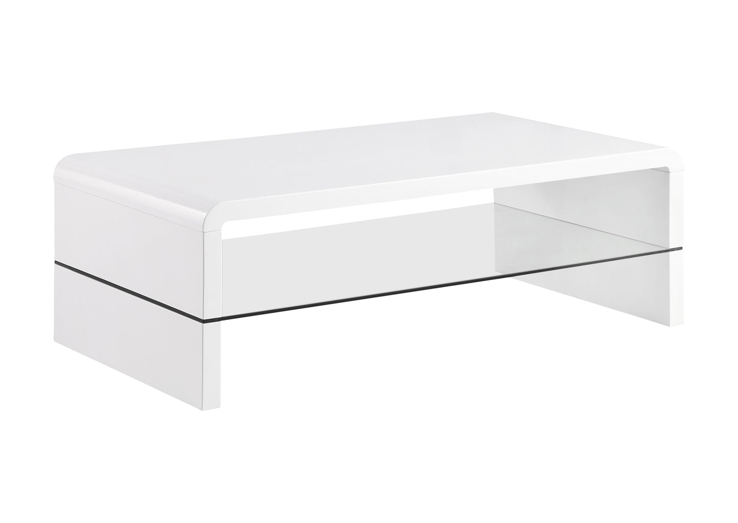 Airell Rectangular Coffee Table with Shelf White High Gloss