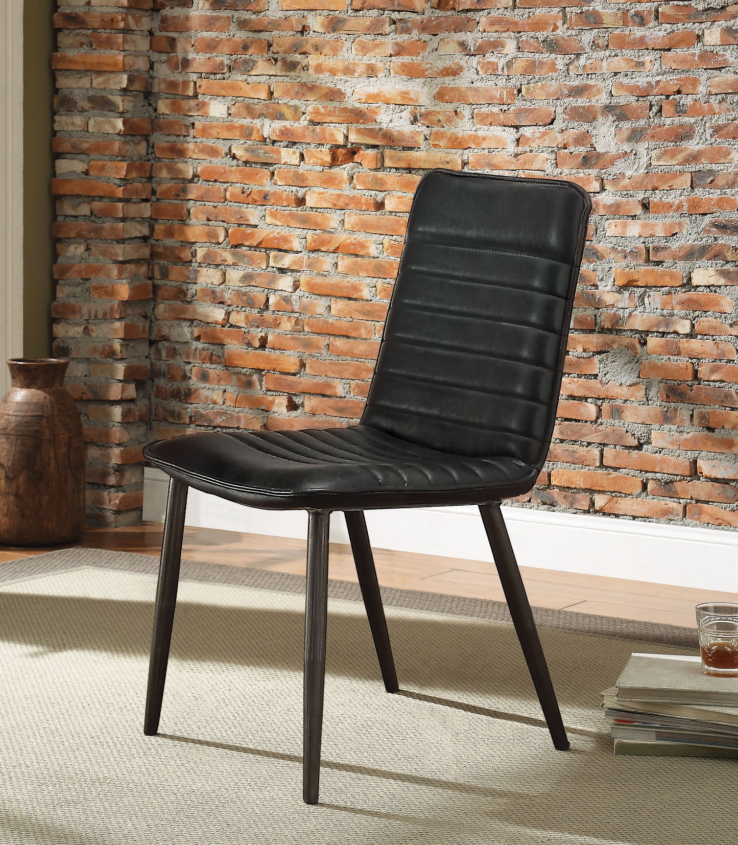 Hosmer Black Top Grain Leather & Antique Black Side Chair - ATL FURNITURE