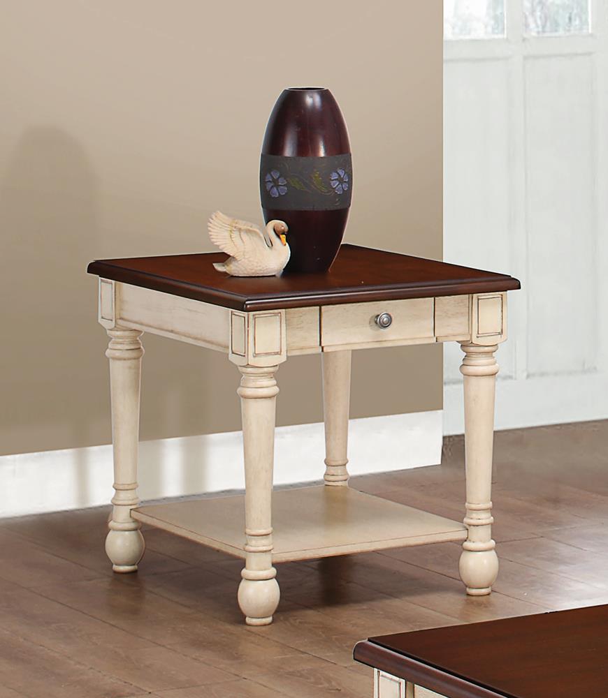 Transitional Dark Brown/Antique White End Table - ATL FURNITURE