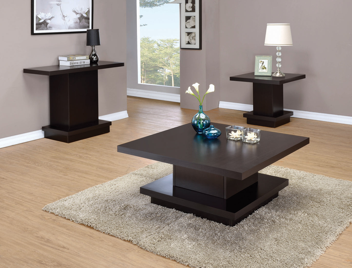 Reston Engineered Wood Pedestal Console Table Cappuccino