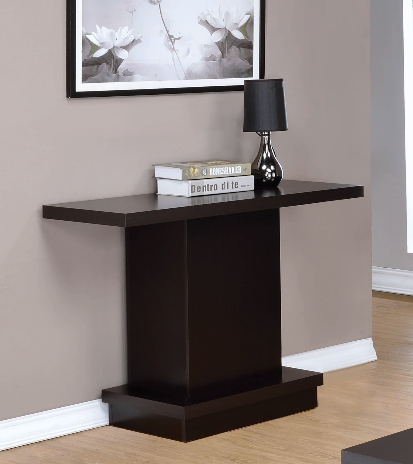 Reston Engineered Wood Pedestal Console Table Cappuccino