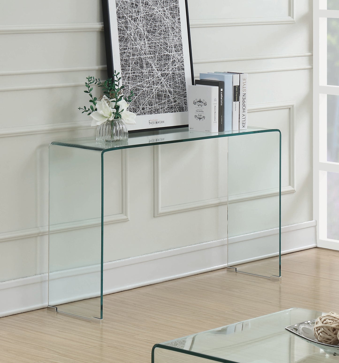 Ripley Tempered Bent Glass Entryway Console Table Clear