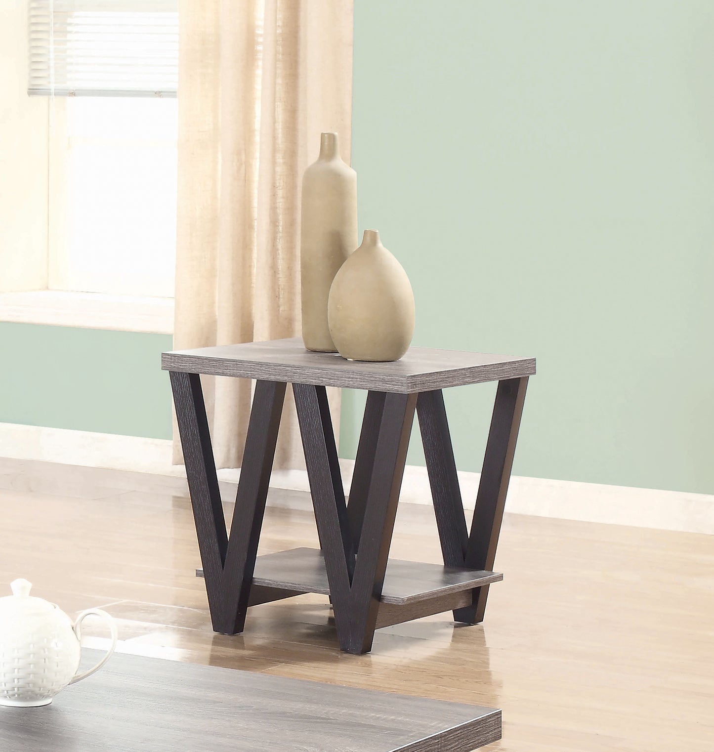 Stevens Engineered Wood End Table Antique Grey and Black