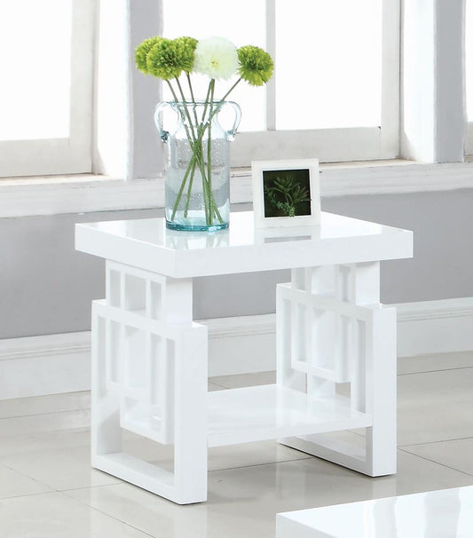 Transitional Glossy White End Table - ATL FURNITURE