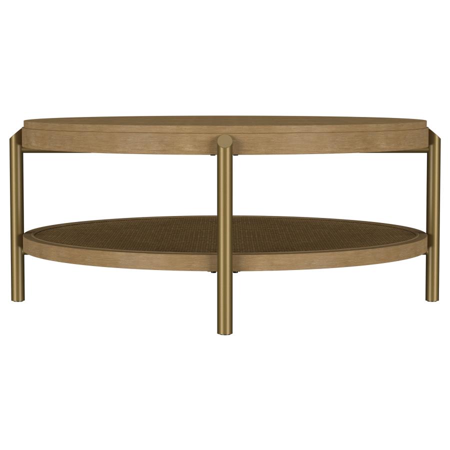 Arini Round Coffee Table With Storage Shelf Sand Wash