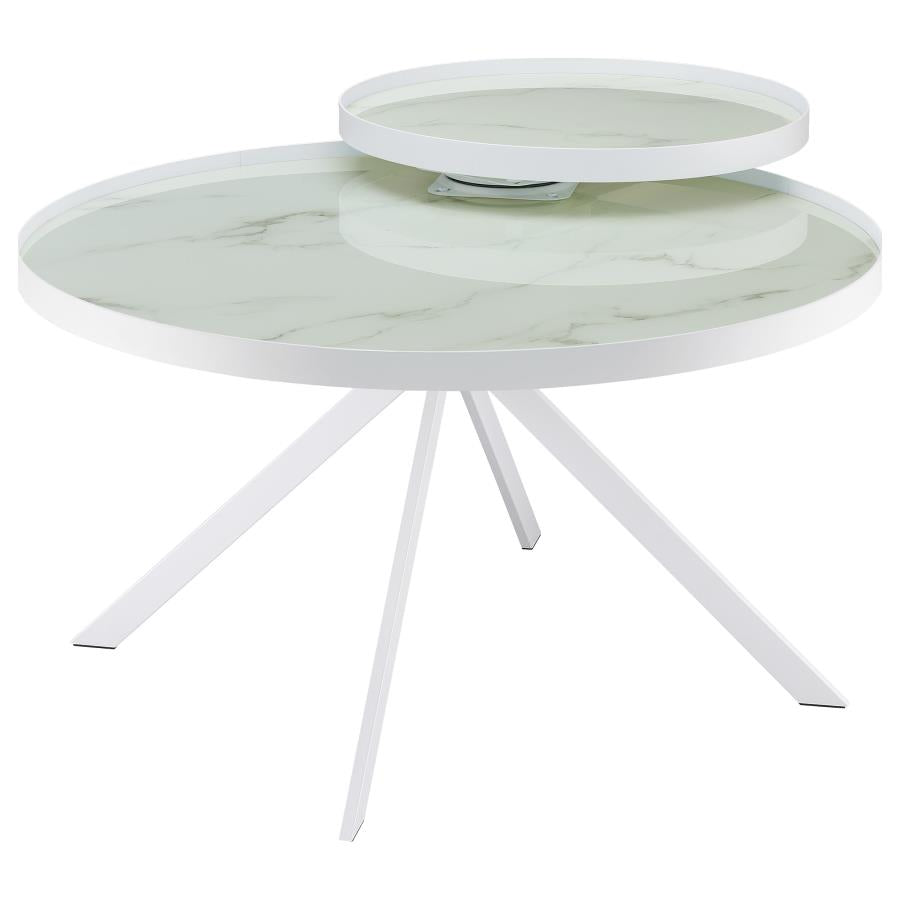 Briggs Round Marble Printed Glass Top Coffee Table White