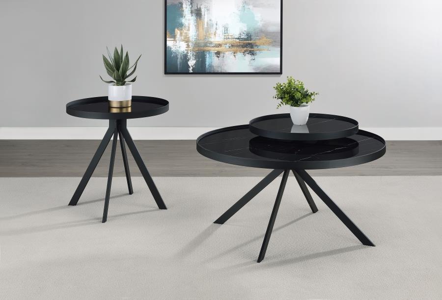 Briggs 2-Piece Round Coffee And End Table Set Black