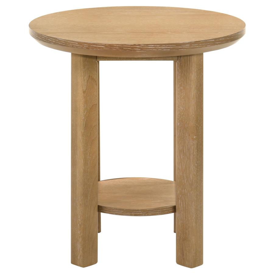Ottowa Round Wood Side End Table With Shelf Light Oak