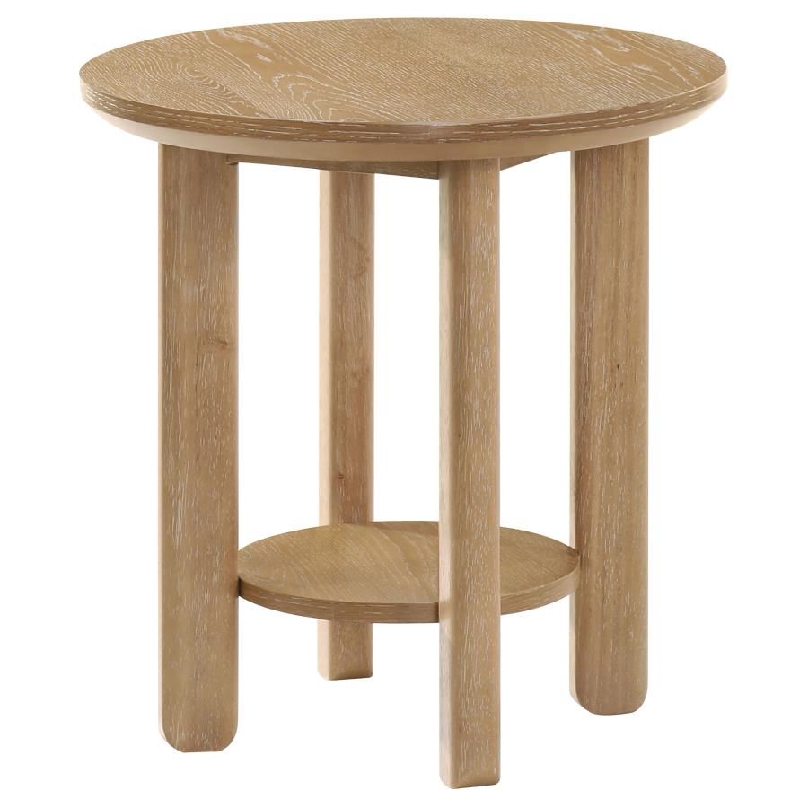 Ottowa Round Wood Side End Table With Shelf Light Oak