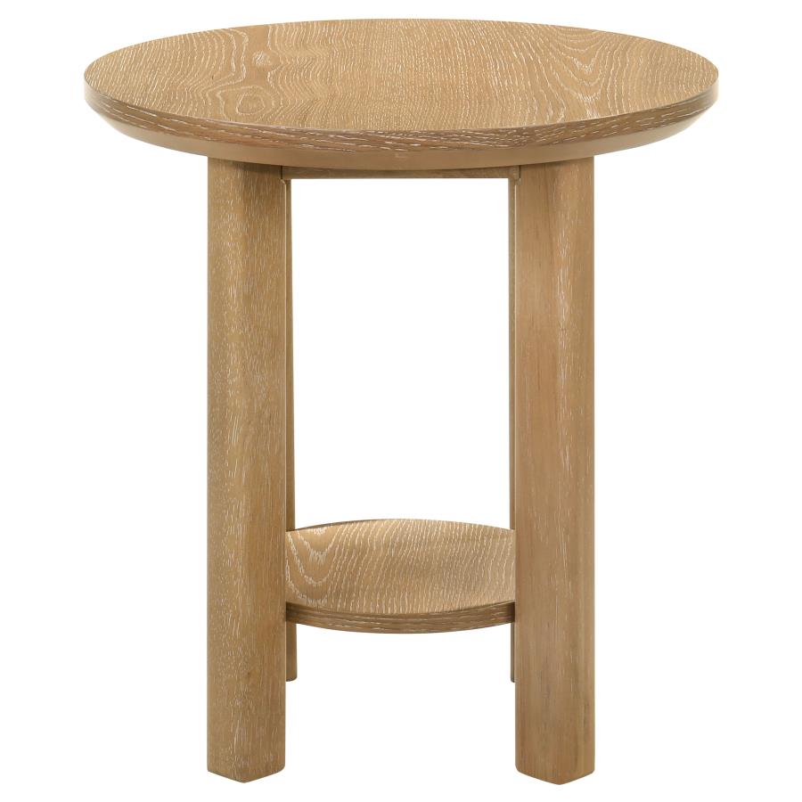 Ottowa Round Wood Side End Table With Shelf Light Oak