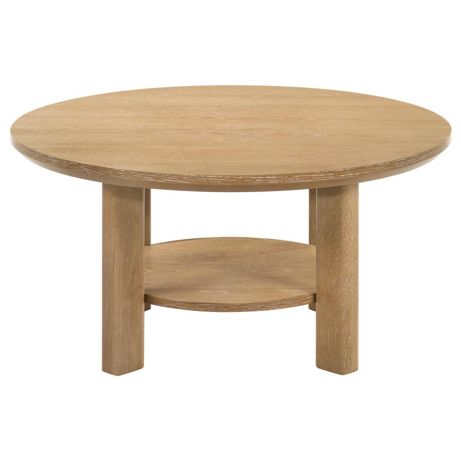 Ottowa 2-Piece Round Wood Coffee Table Set Light Oak