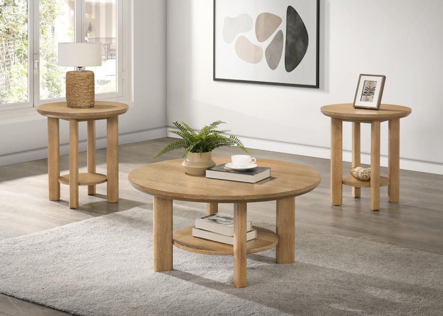 Ottowa 3-Piece Round Wood Coffee Table Set Light Oak