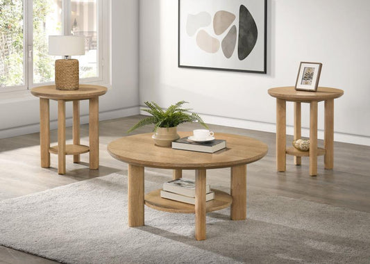 Ottowa 3-Piece Round Wood Coffee Table Set Light Oak
