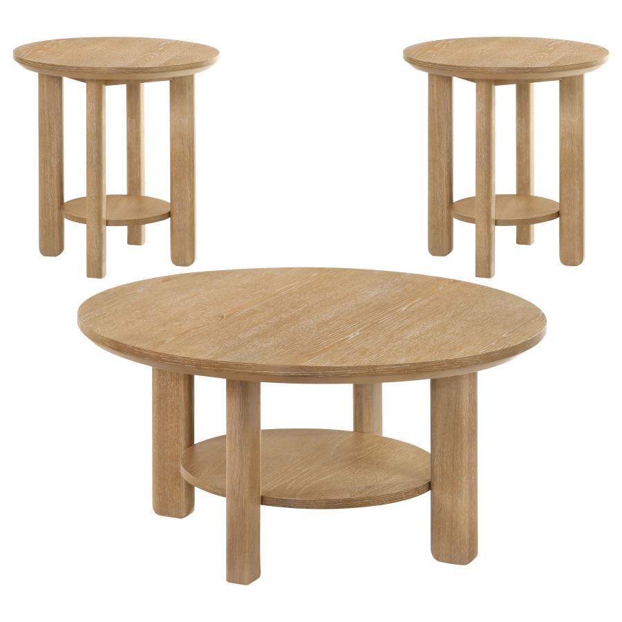 Ottowa 3-Piece Round Wood Coffee Table Set Light Oak