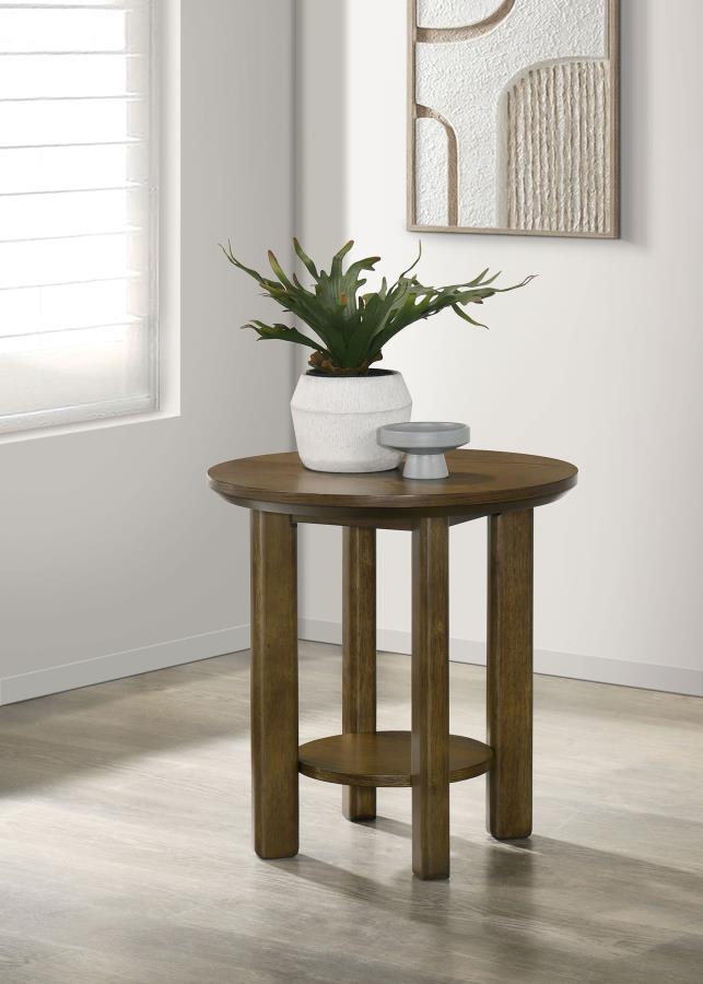 Ottowa 22-Inch Round Wood Side End Table With Shelf Brown