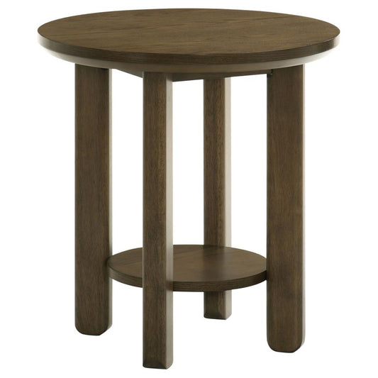 Ottowa 22-Inch Round Wood Side End Table With Shelf Brown